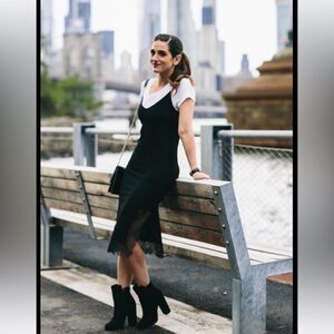 Y2K Black Satin Babydoll Midi Slip Dress Ruched Bust Whimsigoth Dark Romantic